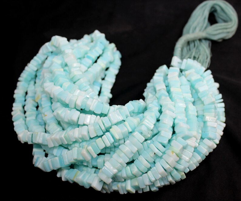 Peru Opal Smooth Heishi Square Gemstone Beads,15 Strand,5-5.5 mm AAA Quality Blue Peru Opal Smooth Heishi Square Shape Beads