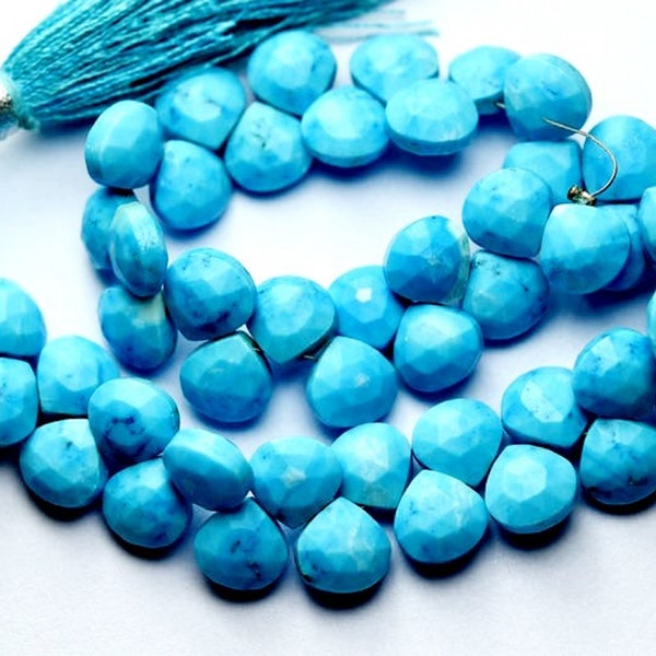 Turquoise Heart Shape Beads, Turquoise Faceted Heart Briolette, Natural Turquoise Briolette, AAA 10 mm- 11 mm Turquoise Gemstone Heart Beads