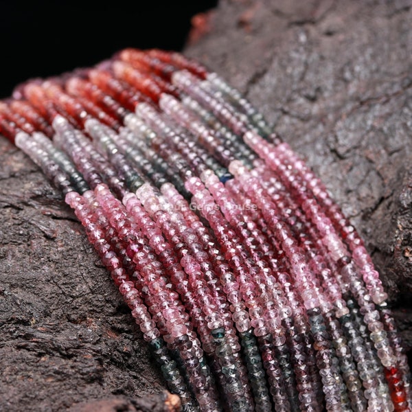 100% véritables perles de rondelle à facettes multi-spinelle, perles de spinelle à facettes de 4 mm, perles en vrac de spinelle gris rouge rose naturel brin de perles en gros