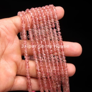 Natural Strawberry Quartz Faceted Rondelle Beads, AAA Strawberry Quartz Rondelle Beads, 4 mm Strawberry Quartz Beads For Jewelry Designing