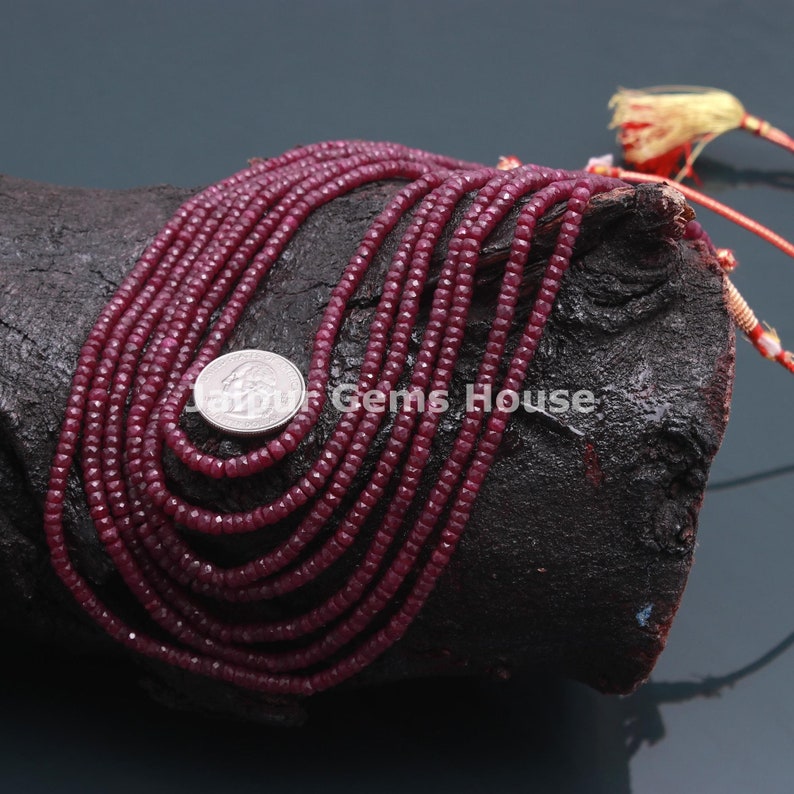 Ruby Necklace, Ruby Corundum Faceted Rondelle Necklace, 4-5 MM Natural Ruby Beads Necklace, Customize Length 5 Strands or 6 Strands image 3