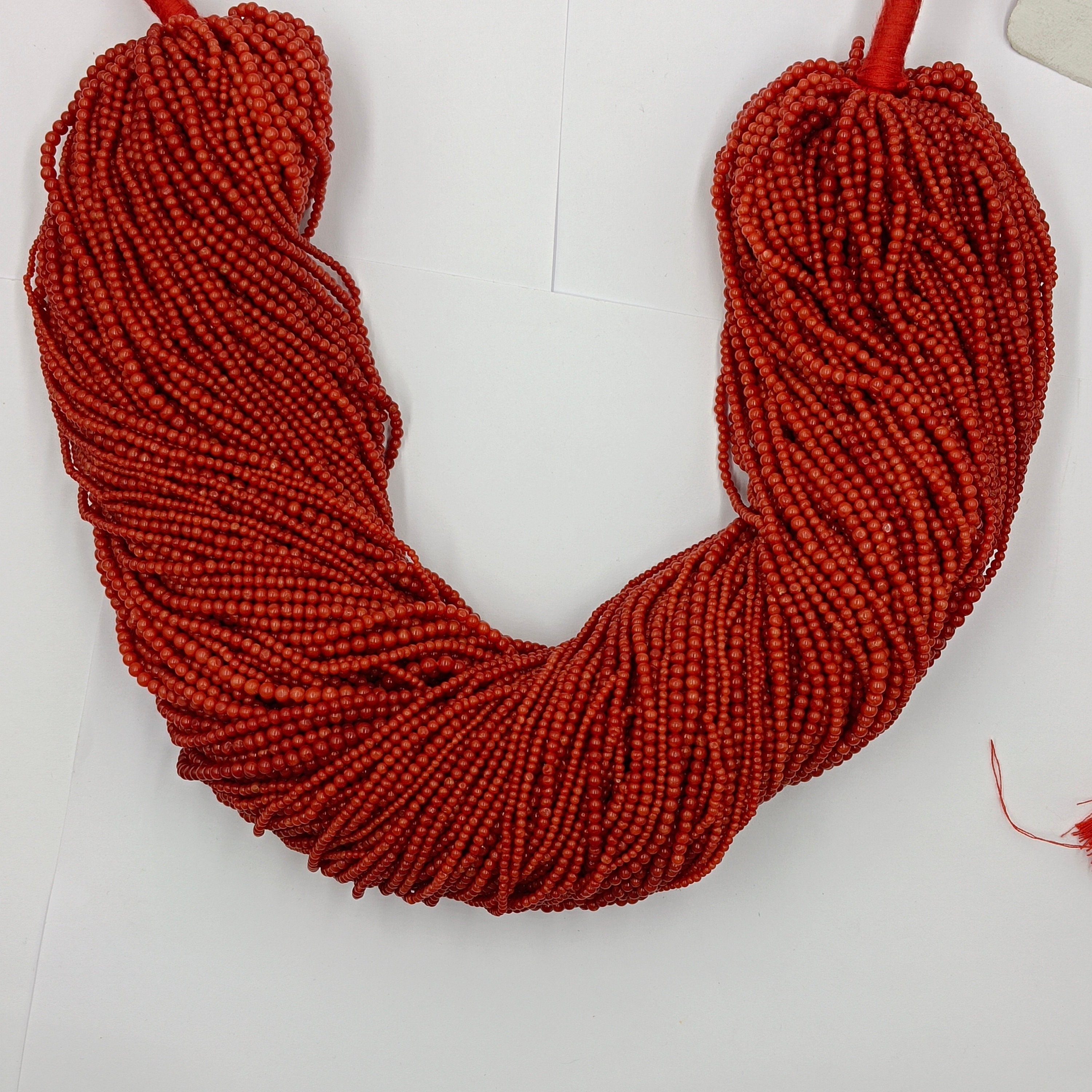 Anneau Extensible Perles Corail Italien Naturel - Réglable, Fait Main, Inde