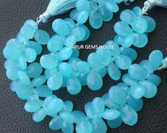Aqua Chalcedony Facetado en forma de pera Briolettes, Blue Chalcedony Faceted Briolette, Blue Chalcedony Drop Shape Beads, 9 mm - 10 mm Size Beads