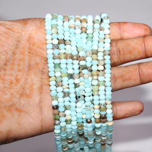 4mm Peruvian Blue Opal Faceted Rondelle Beads  Natural Peru Opal Beads  Peruvian Opal Faceted Beads  AAA+ Peruvian Blue Opal Beads Strand