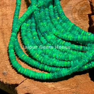 Contas rondelle lisas de opala verde, contas de pedras preciosas lisas de opala Welo AAA de 3 mm a 5 mm, colar e pulseira de contas de pedras preciosas simples de opala etíope chamativa