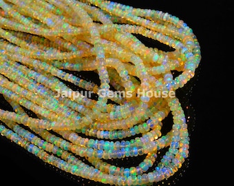 Ethiopian Opal Smooth Rondelle Beads | Natural Fire Opal Rondelle Beads | 3-5mm 16 inches Flashy Ethiopian Opal Beads, Welo Opal Plain Beads