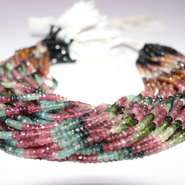 Multi TOURMALINE Faceted Rondelle Beads, Multicolor Tourmaline Rondelle Beads, Tourmaline Faceted Beads, Watermelon Tourmaline Beads Strand