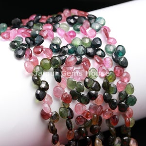 Multi Tourmaline Faceted Heart Shape Beads, 5-6 mm Water Melon Heart Briolettes, Tourmaline Heart Beads, Tourmaline Faceted,Tourmaline Beads