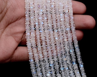3 MM Pitch Moonstone Beads 13 Inch Moonstone Rondelle Beads Strand 5 Strand AAA Natural Pitch Moonstone Micro Faceted Rondelle Beads