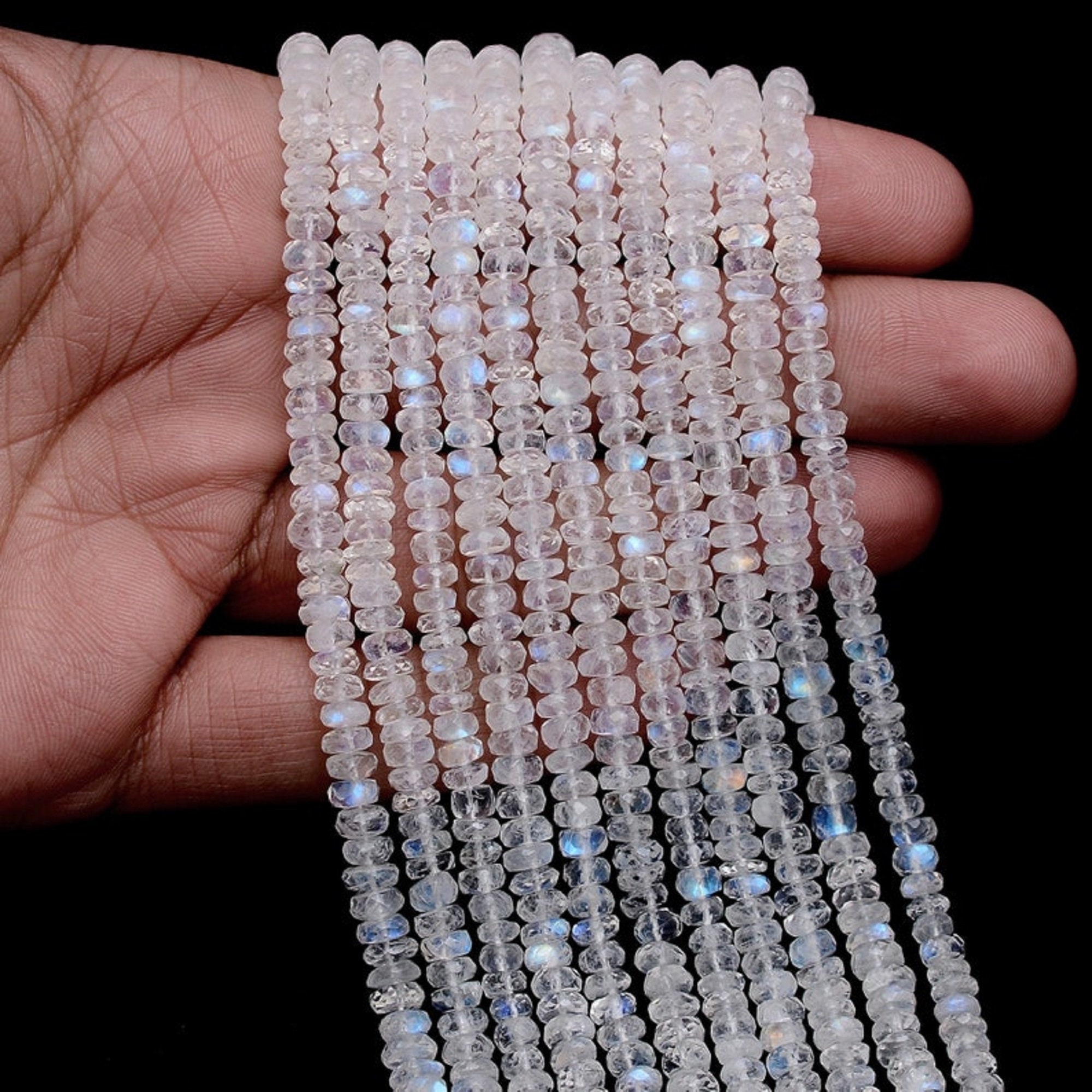 Natural Rainbow White Moonstone Beads Faceted Rondelle B-Grade, approx  4x7mm (GB16767) 