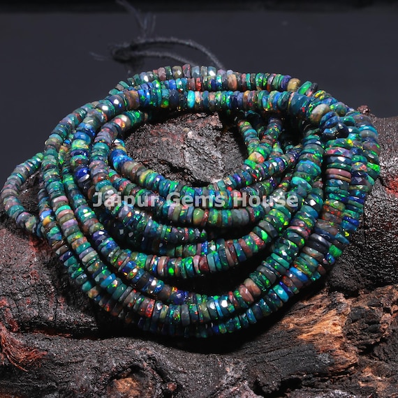 Black Ethiopian Opal Faceted Tyre Shape Beads, AAA Top Quality