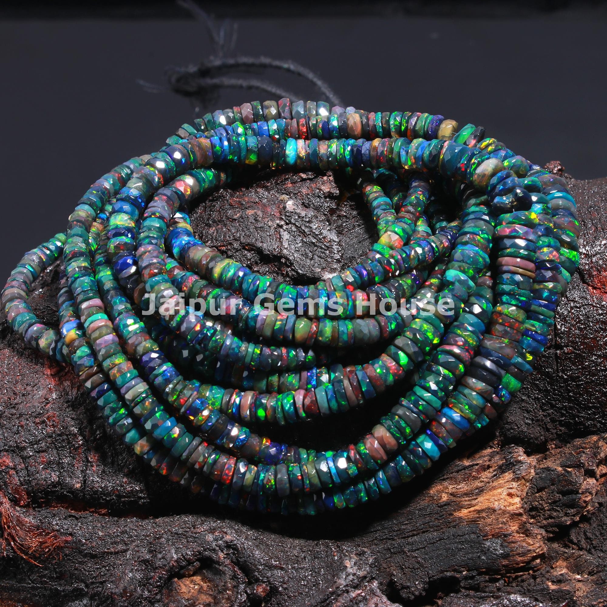 Black Ethiopian Opal Faceted Tyre Shape Beads, AAA Top Quality