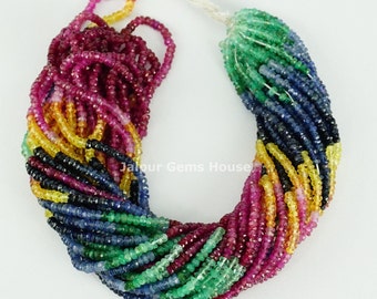Highest Quality MULTI Color Sapphire Gemstone BeadsNatural Rondelle Shape 3mm 12\u201dFaceted Micro Cut Multi Sapphire Beads 1Strands !!