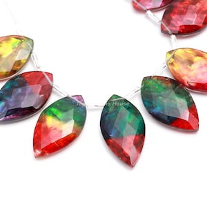 Black Ethiopian Opal Look-a-like Ammolite Briolettes Marquise Shape Ammolite Faceted Beads Ammolite Triplets Fancy Beads for Halloween