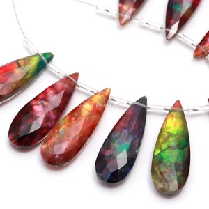 Black Ethiopian Opal Look-a-like Ammolite Triplets Matched Pairs Ammolite Faceted Teardrop Briolette Ammolite Pear shape Loose Jewelry Beads