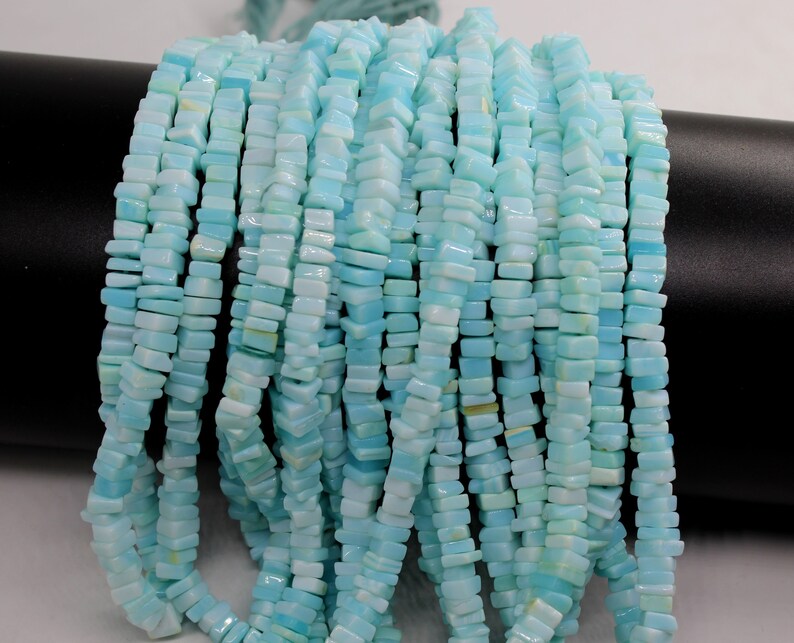 Peru Opal Smooth Heishi Square Gemstone Beads,15 Strand,5-5.5 mm AAA Quality Blue Peru Opal Smooth Heishi Square Shape Beads