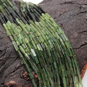 Natural Green Tourmaline Fancy Tube Shape Beads, Green Tourmaline Long drill Loose Gemstone Beads, Tourmaline Beads for jewelry Making