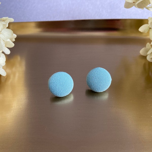 Simple timeless green-blue earrings studs round fabric cover