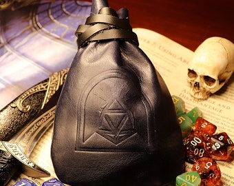 Midnight Blue Leather Drawstring Dice Bag