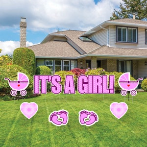It&#39;s A Girl! Yard Signs - Baby Feet, Hearts, and Baby Carriage&#39;s
