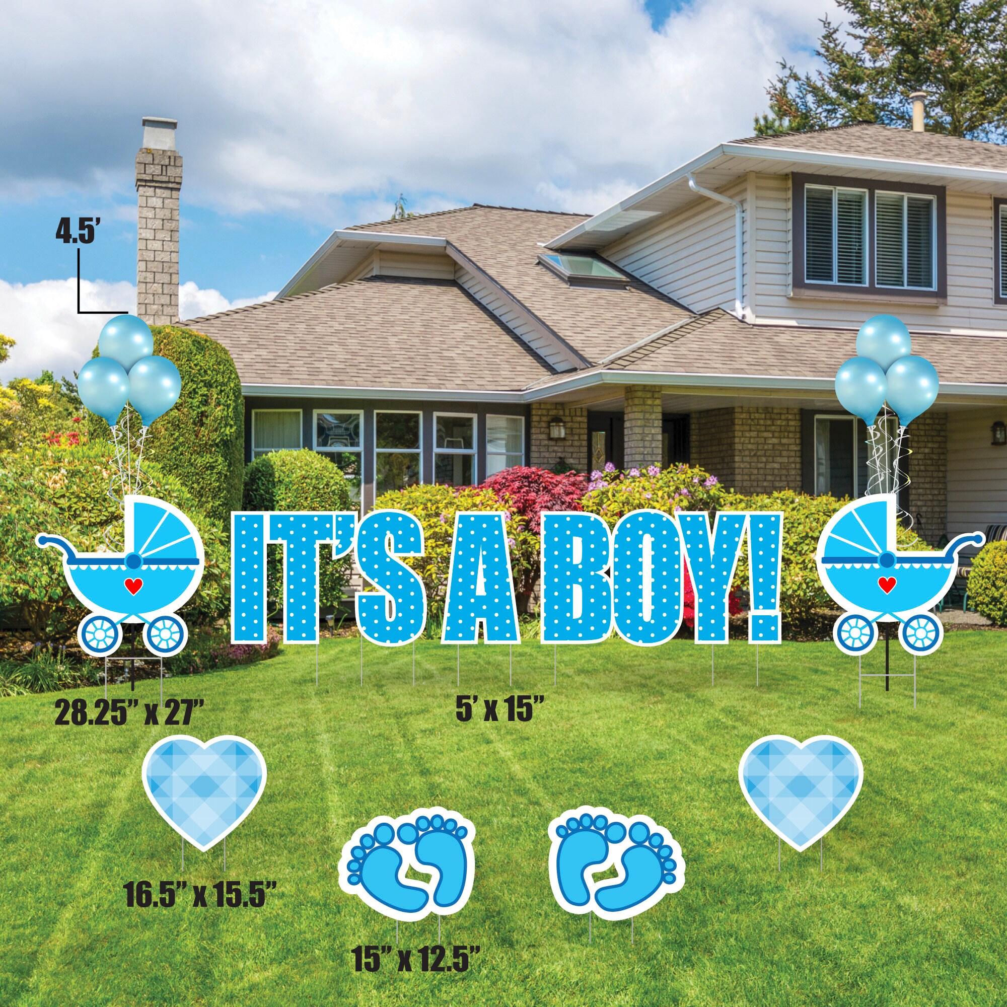 It's A Boy Yard Signs w/ Permanent Balloons Baby Feet Etsy