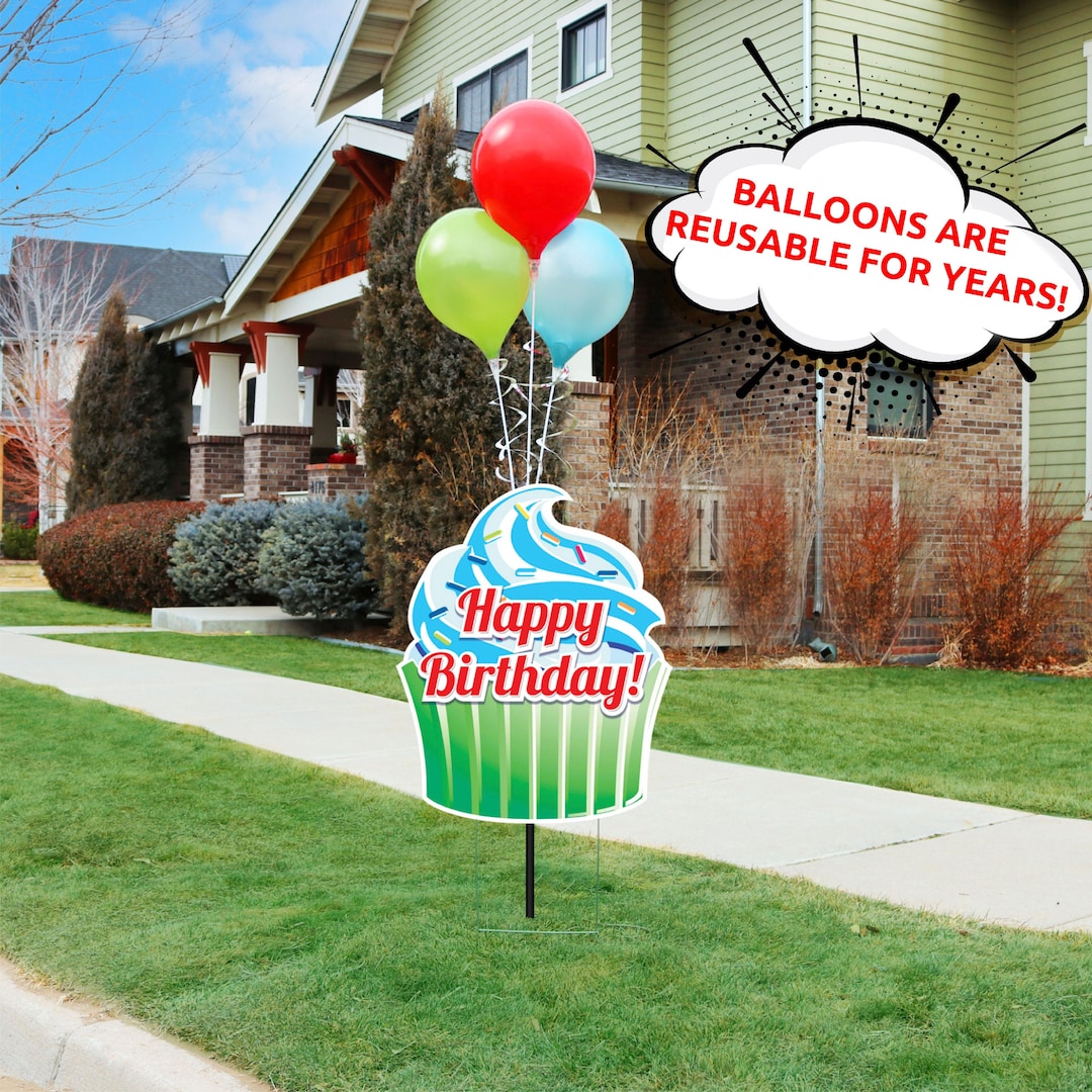 Happy Birthday Cupcake Yard Sign Decoration W/ Permanent Etsy