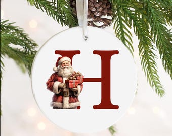 Personalised Initial Christmas Tree Decorations - Ceramic Decorations - Tree decorations - Christmas Gift - Classic Santa - Personalised