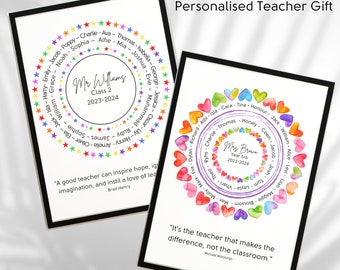 Personalised Teacher Gift - Class Year Poster - Teacher End of Year Gift - Teacher Keepsake