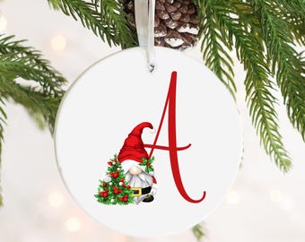 Personalised Initial Christmas Tree Decorations - Ceramic Decorations - Tree decorations - Christmas Gift - Santa hat - Gonks