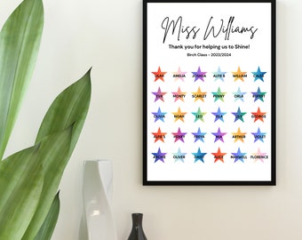 Personalised Teacher Gift - Class Year Poster - Teacher End of Year Gift - Teacher Keepsake