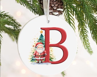 Personalised Initial Christmas Tree Decorations - Ceramic Decorations - Tree decorations - Christmas Gift - Cute Santa - Personalised