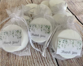 Round Soap Favors | 1.5 oz Soaps in Organza Bags with Personalized Notecards | Wedding, Bridal, Baby Showers and More!