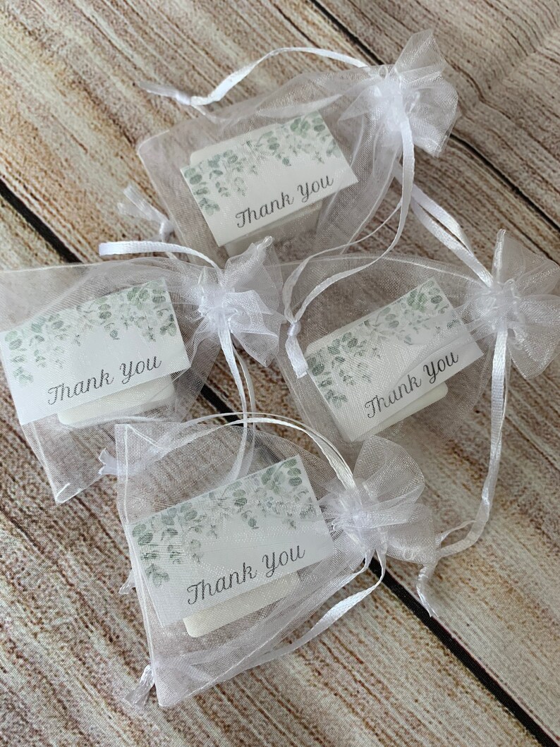Mini Square .5oz Soaps in Organza Bags with Personalized Notecards | Wedding, Bridal, Baby Showers and More! 