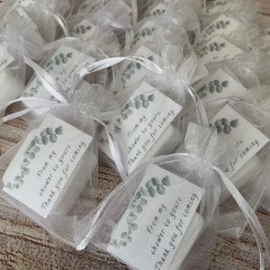 Square Soap Favors | .75oz Soaps in Organza Bags with Personalized Notecards | Wedding, Bridal, Baby Showers and More!