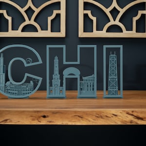 Chicago Themed Decor Letters, 3D Printed, Chicago Skyline, Chicago Art, Office Decor, Home Decor, House Warming, Birthday Gift, Wall Art
