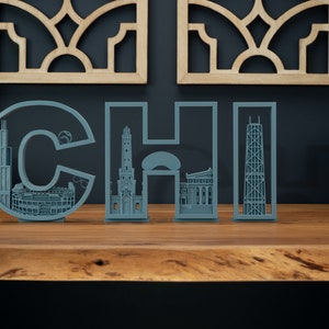 Cartas de decoração com tema de Chicago, impressas em 3D, horizonte de Chicago, arte de Chicago, decoração de escritório, decoração de casa, aquecimento de casa, presente de aniversário, arte de parede