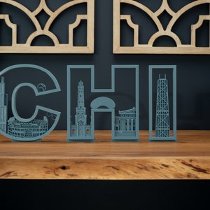 Chicago Themed Decor Letters, 3D Printed, Chicago Skyline, Chicago Art, Office Decor, Home Decor, House Warming, Birthday Gift, Wall Art