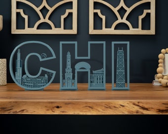 Chicago Themed Decor Letters, 3D Printed, Chicago Skyline, Chicago Art, Office Decor, Home Decor, House Warming, Birthday Gift, Wall Art