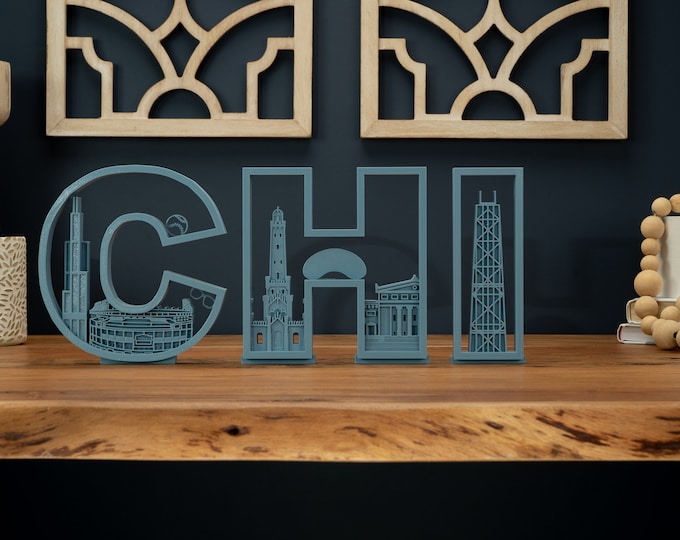 Chicago Themed Decor Letters, 3D Printed, Chicago Skyline, Chicago Art, Office Decor, Home Decor, House Warming, Birthday Gift, Wall Art