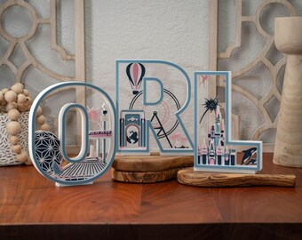 3D Printed Orlando Landmark Letters Pastel Colors | Florida Home Decor | Magical Place | Amusement Parks |