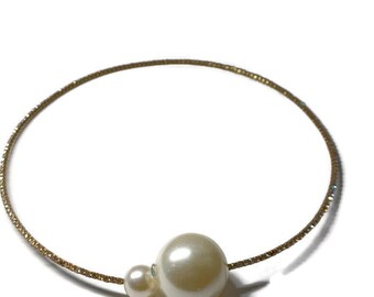 Vtg 80s Grand et Petit faux Collier Collier Choker Neckband en perle