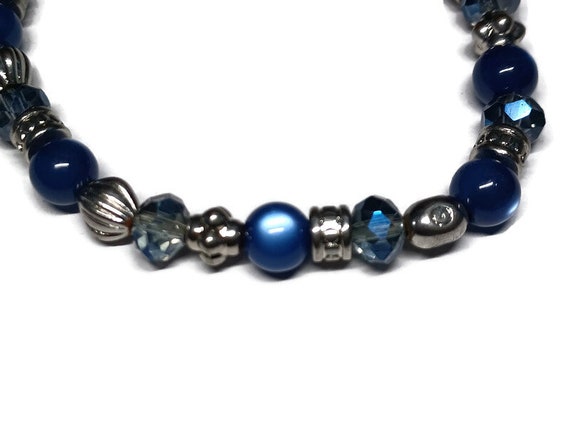 Vtg 90s Blue And Silver Tone Bead Bracelet - image 2