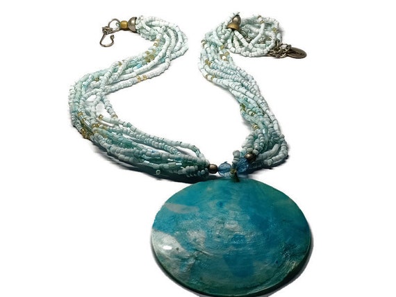 Vtg 80s Blue Abalone Multi-Strand Necklace - image 1