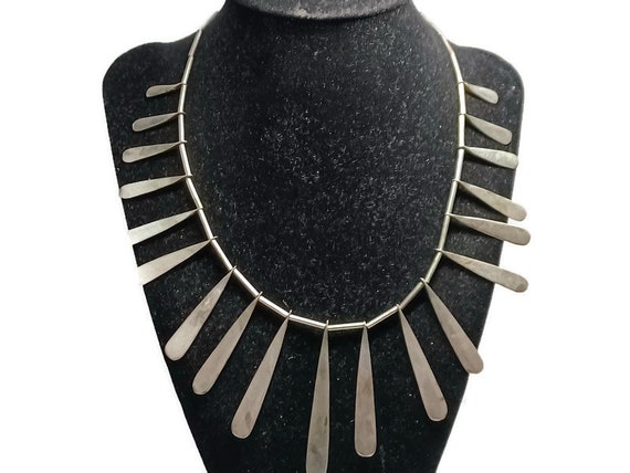 Vtg 80s Silver Tone Tribal Prong Necklace - image 1