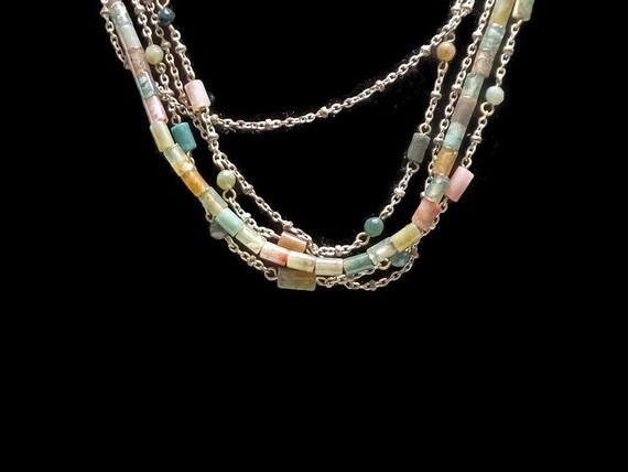Vtg 90s Gemstone And Chain 5 Strand Necklace - image 2