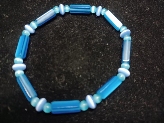 Vtg 90s Blue Chalcedony Stone Bracelet With Chato… - image 3