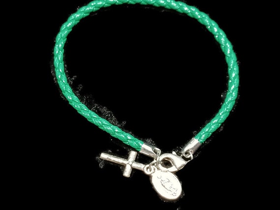 2 Vtg 90s Leather Religious  Charm Bracelets - image 3