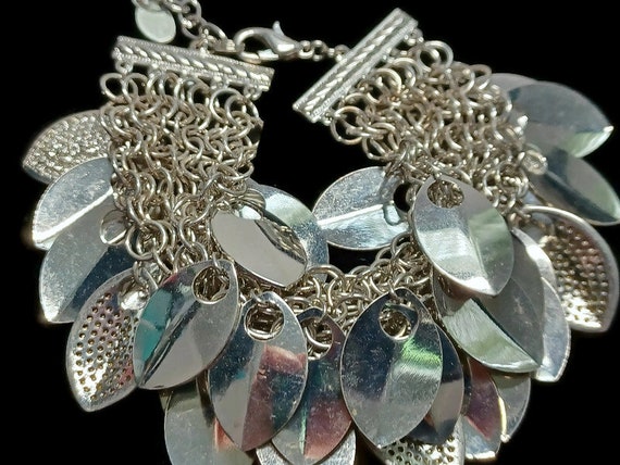 Vtg 90s Matching Silver Tone Bracelet And Earrings - image 4