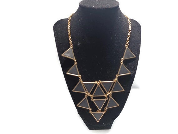 Vtg 80s Black Triangles Bib Necklace - image 1
