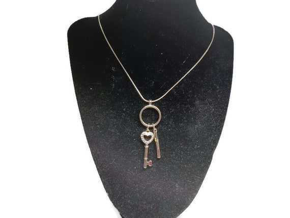 VTg 90s Gold Tone Key and Charm Necklace - image 1